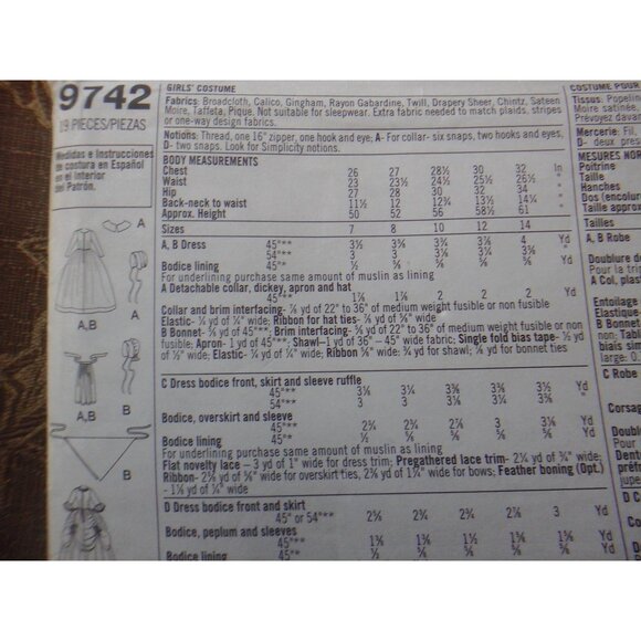 Simplicity pattern 9742 child costume pioneer prairie dress UNCUT size 7 to 14 - Picture 6 of 9